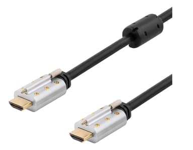 DELTACO HDMI-kaapeli, lukittava, High Speed HDMI Ethernetillä, 1,5 m, musta