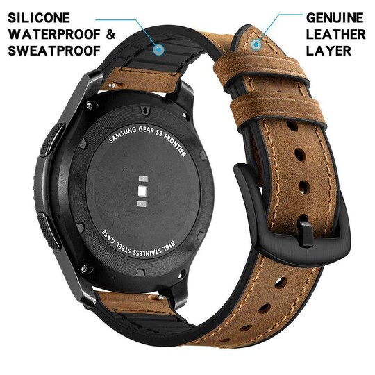 Rannekoru Samsung Gear S3 Classic / Frontier / Galaxy Watch Leather - ruskea