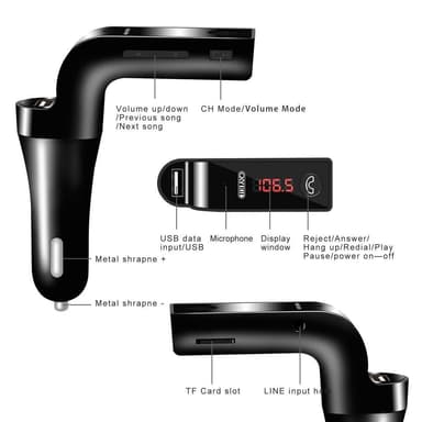 Auton Bluetooth-sovitin/USB-laturi sisäänrakennetulla handsfree-laitteella
