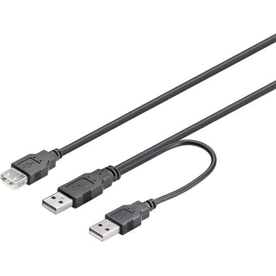 DELTACO USB-virtajohto, Y-kaapeli, 2xTyp A ha, 1xTyp A ho, 0,3 m, musta
