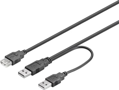 DELTACO USB-virtajohto, Y-kaapeli, 2xTyp A ha, 1xTyp A ho, 0,3 m, musta