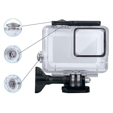Vedenpitävä kotelo GoPro Hero7 hopealle / Hero7 valkoiselle lisävarustepaketilla
