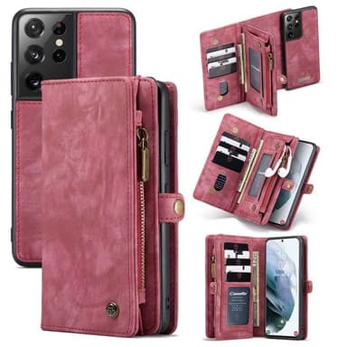 CaseMe Lompakkokotelo 11-kortti Samsung Galaxy S21 Ultra  - punainen