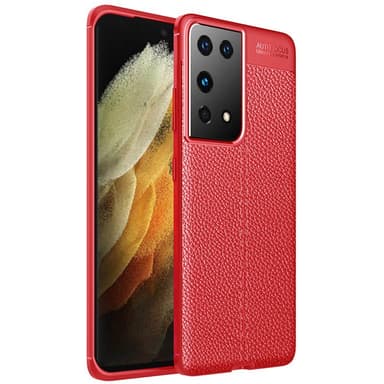 Nahkakuvioitu TPU kuori Samsung Galaxy S21 Ultra  - punainen