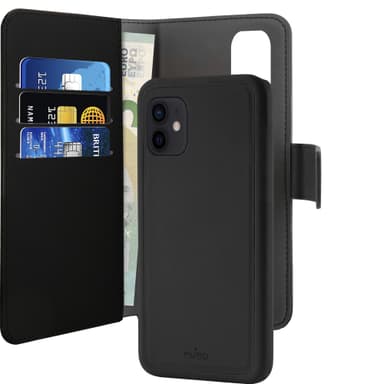 Puro 2in1 Wallet iPhone 12 / 12 Pro lompakkokotelo (musta)