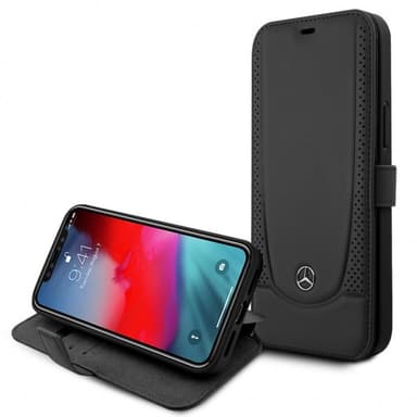 Mercedes Benz iPhone 12/iPhone 12 Pro Kotelo Logo Perforoitu Musta