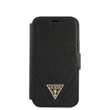 Guess iPhone 12 Mini Kotelo Gold Triangle Saffiano Musta