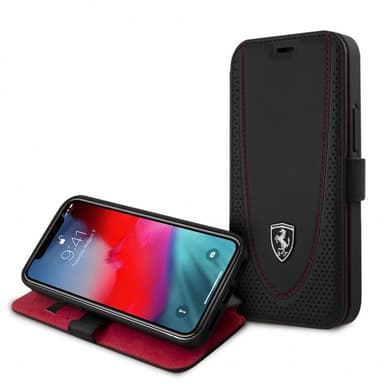 Ferrari iPhone 12 Mini Kotelo Logo Perforoitu Musta