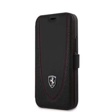 Ferrari iPhone 12 Mini Kotelo Logo Perforoitu Musta