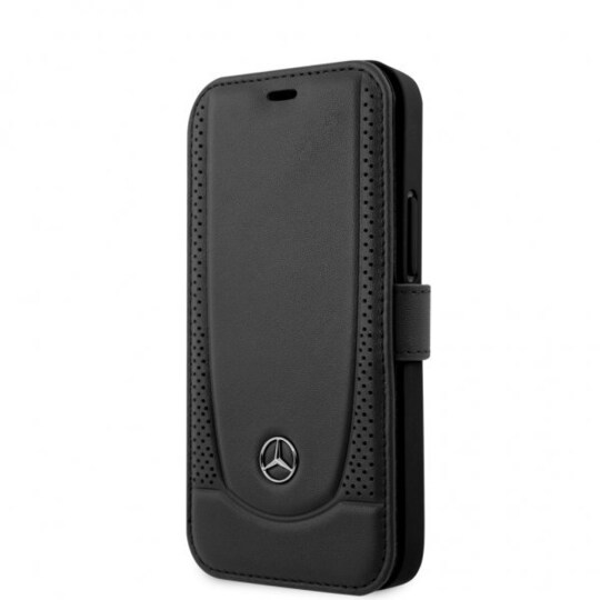 Mercedes Benz iPhone 12 Mini Kotelo Logo Perforoitu Musta