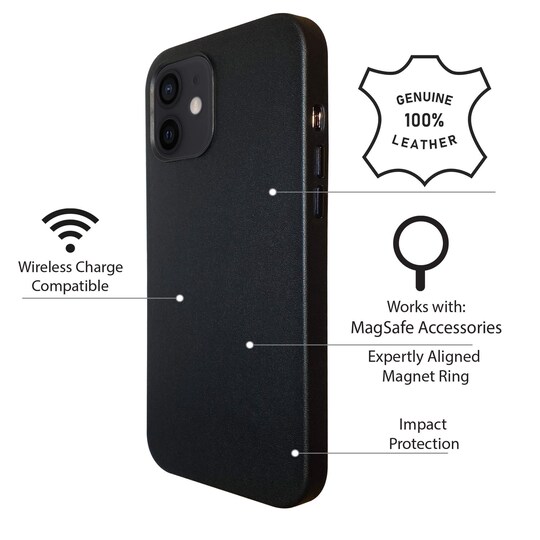 iPhone 12 mini nahkakuori suunniteltu toimimaan MagSafe - Black