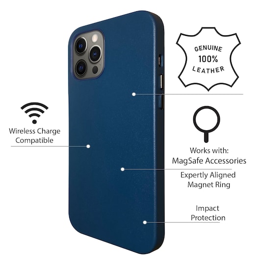 iPhone 12 Pro Max nahkakuori suunniteltu toimimaan MagSafe - Blue