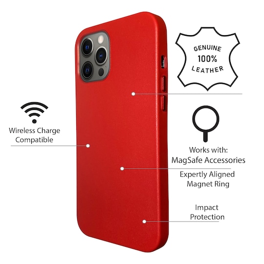 iPhone 12 Pro nahkakuori suunniteltu toimimaan MagSafe - Red