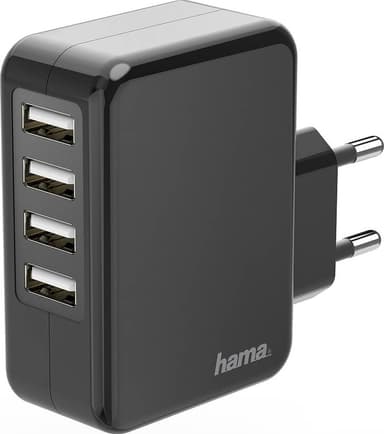 HAMA Charger 220V 4xUSB 4,8A virta-adapteri (musta)