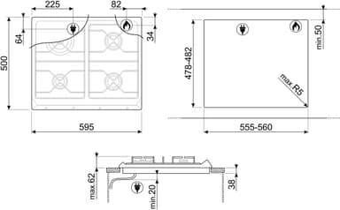 Smeg kaasutaso SRV864AOGH integroitava