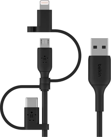 Belkin Boost Charge 3-in-1 microUSB/USB-C/Lightning kaapeli (musta)
