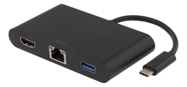 DELTACO USB-C -telakointiasema, HDMI, RJ45, 1xUSB A, USB-C PD, musta