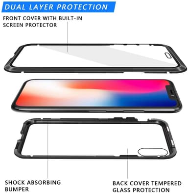 iPhone X / XS -kotelo, jossa näytönsuoja musta