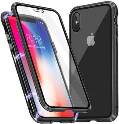 iPhone X / XS -kotelo, jossa näytönsuoja musta