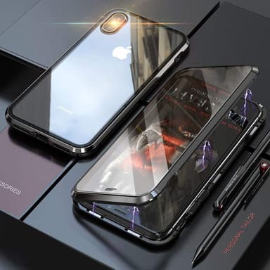 iPhone X / XS -kotelo, jossa näytönsuoja musta