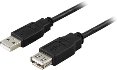 DELTACO USB 2.0 -kaapeli, tyyppi A uros - tyyppi A, naaras 1 m, musta