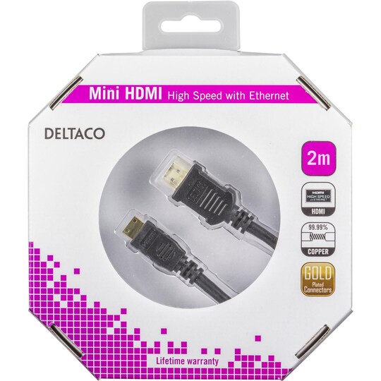 DELTACO HDMI-kaapeli, High Speed HDMI, Ethernet, 4K, 2m, musta