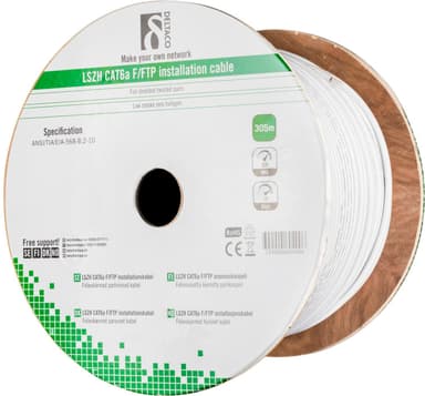 DELTACO F / FTP-foliosuojattu asennuskaapeli, Cat6a, LSZH, 305m kela, valkoinen