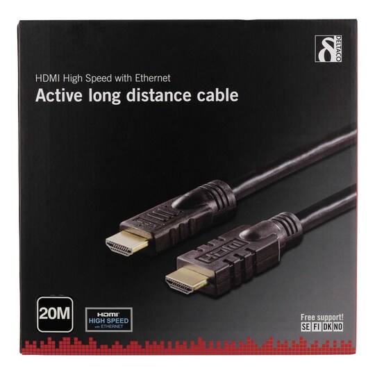 DELTACO-aktiivinen HDMI-kaapeli, High Speed HDMI, Ethernet, 20m, musta