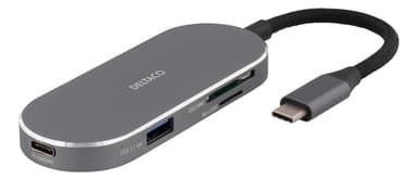 DELTACO USB-C -telakointiasema, 100 W USB-C PD, USB 3.1, 4K HDMI, hopea