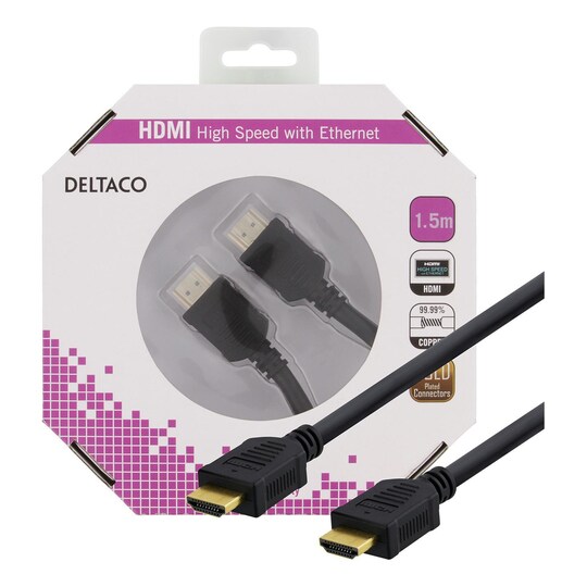 DELTACO HDMI-kaapeli, Premium High Speed HDMI, Ethernet, 1,5 m, musta