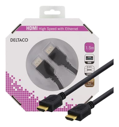 DELTACO HDMI-kaapeli, Premium High Speed HDMI, Ethernet, 1,5 m, musta