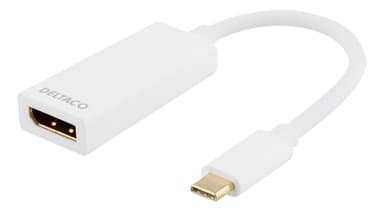 DELTACO USB 3.1 - DP-sovitin, tyyppi C ha - DP-naaras, 4K, UHD, valkoinen