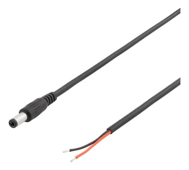 DELTACO 5,5 mm DC avoimeen päähän, 2m, 20AWG, musta
