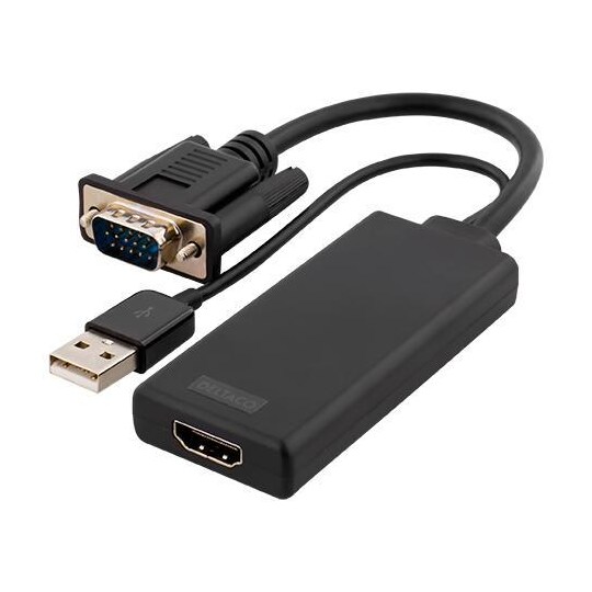 DELTACO VGA - HDMI -sovitin, ääni USB: n kautta, 1080p, musta