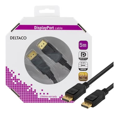 DELTACO DisplayPort -näyttökaapeli, Ultra HD 60Hz, 5m, musta