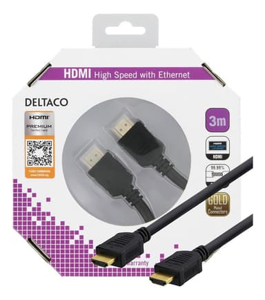 DELTACO PRIME HDMI -kaapeli, Premium High Speed HDMI with Ethernet, 4K, U
