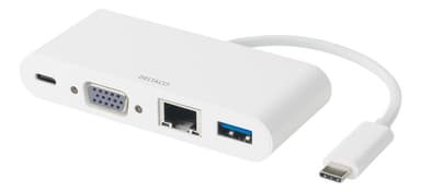 DELTACO USB-C -telakointiasema, VGA / USB-C / RJ45 / USB-A, 60 W USB-C PD, vi