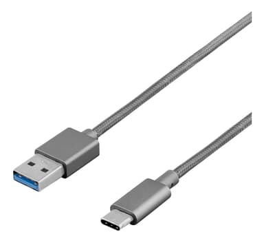 DELTACO PRIME USB-kaapeli, 3.1 Gen1, tyyppi A ha, tyyppi C ha, 1 m, harmaa