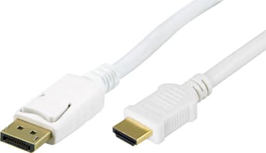 DELTACO DisplayPort HDMI-näyttökaapelille, 20-napainen ha - ha 1m, valkoinen