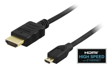 DELTACO HDMI A - Mikrokaapeli, High Speed HDMI, Ethernet, 1m, musta