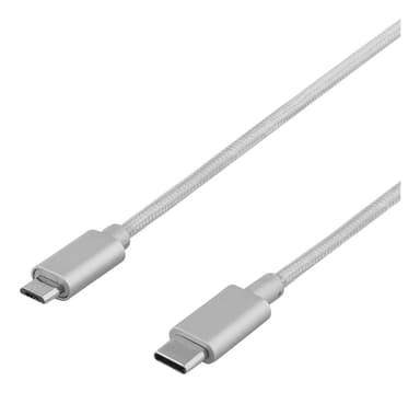 DELTACO PRIME USB-kaapeli, 2.0, tyyppi C ha, tyyppi Micro-B ha, 1 m, hopea
