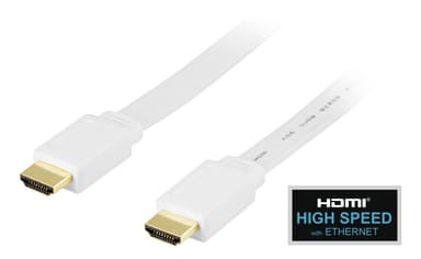 DELTACO-litteä HDMI-kaapeli, High Speed HDMI, Ethernet, 1m, valkoinen