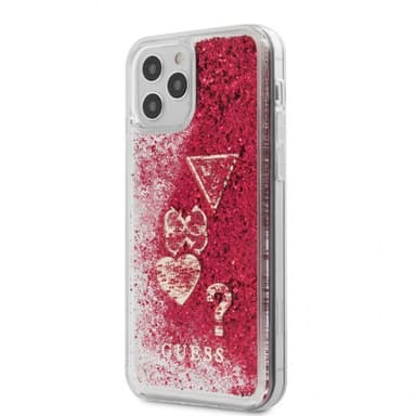 Guess iPhone 12 Pro Max Suojakuori Liquid Glitter Charms Raspberry