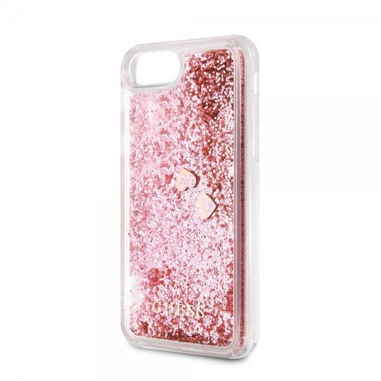Guess iPhone 7/8/SE Kuori Kimallus Floating Hearts Vaaleanpunainen
