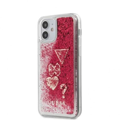 Guess iPhone 12 Mini Suojakuori Liquid Glitter Charms Raspberry