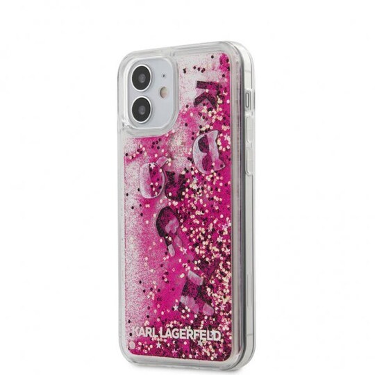 Karl Lagerfeld iPhone 12 Mini Suojakuori Liquid Glitter Charms Vaaleanpunainen