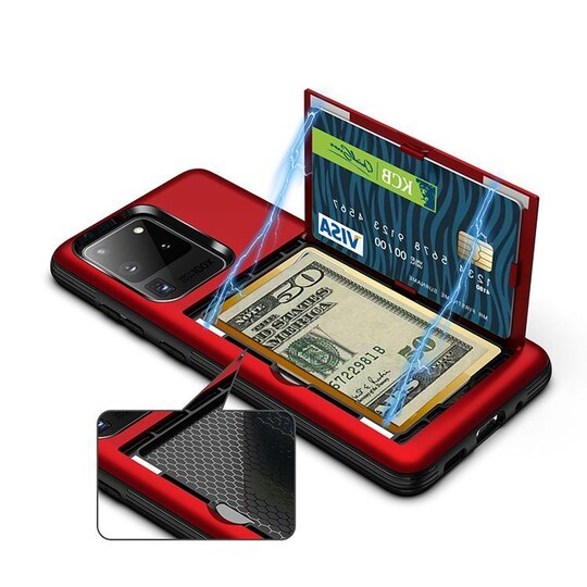 Samsung S20 Ultra -kotelo vaaleanpunaisella korttipaikalla