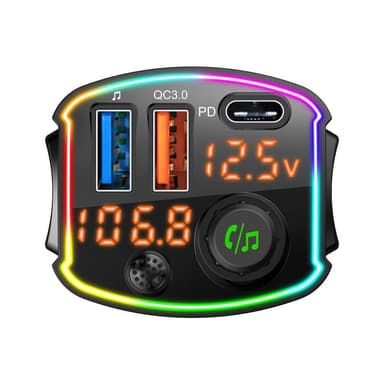 FM-lähetin USB MP3 Bluetooth PD / QC autolle musta