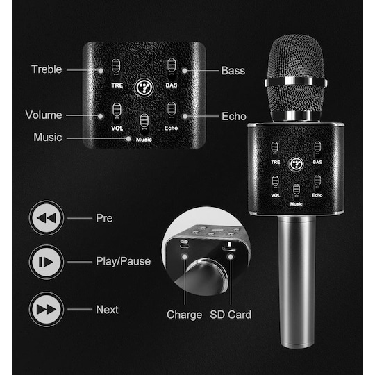 Langaton karaoke-mikrofoni Bluetooth-kaiuttimella Musta