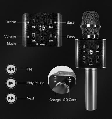 Langaton karaoke-mikrofoni Bluetooth-kaiuttimella Musta